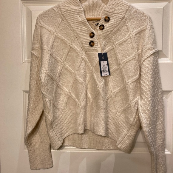 NWT Small V Neck Universal Thread Women's Knitted Sweater Cream Buttons Textured - Picture 2 of 9